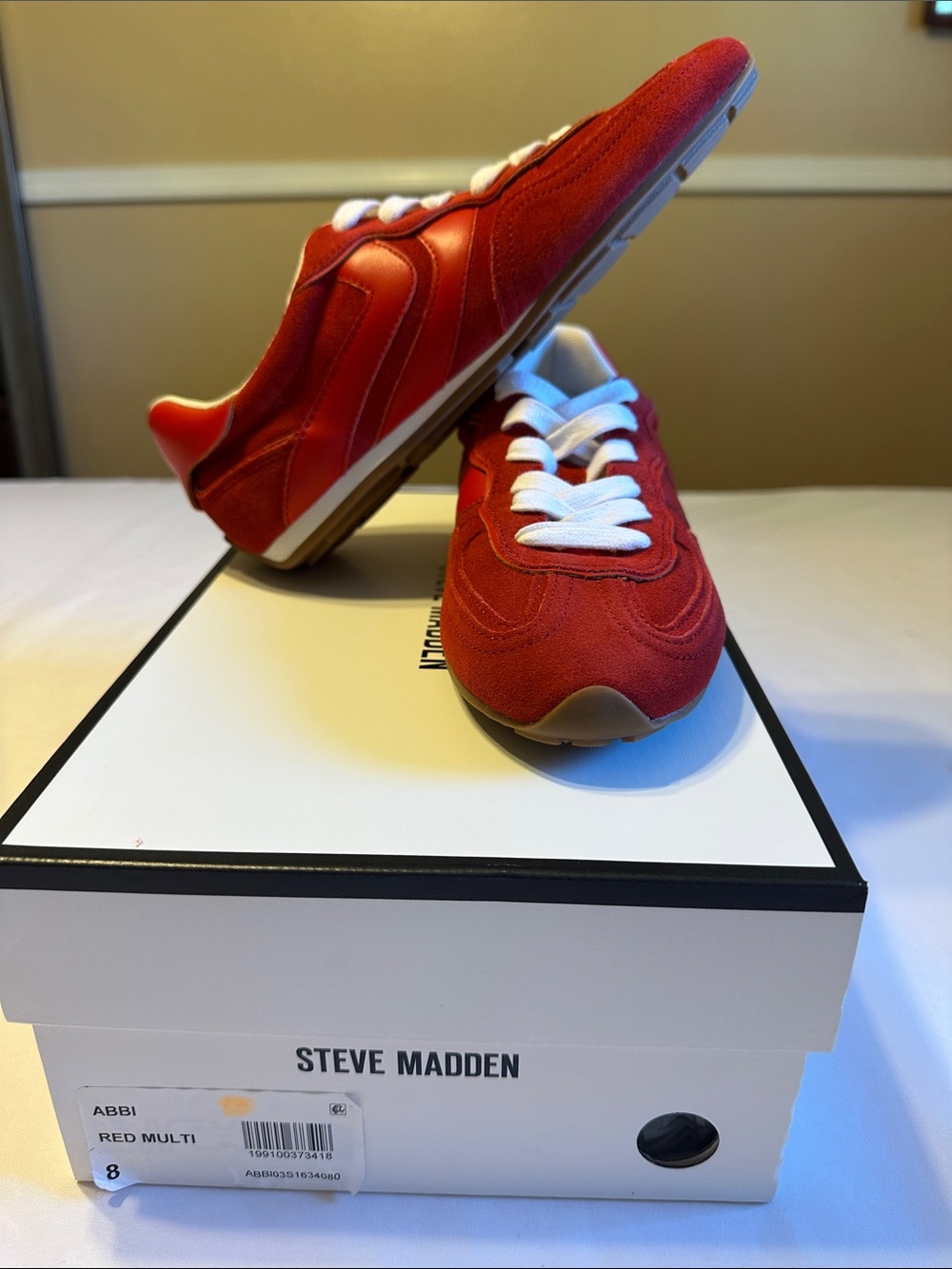 Steve Madden Kids Red Suede Lace-Up Sneakers with White Laces